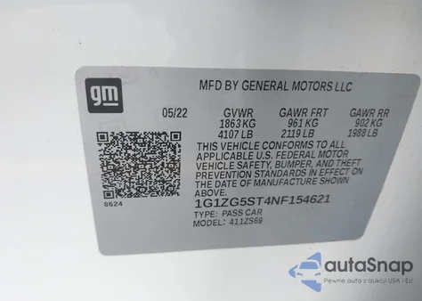 2022 Chevrolet Malibu Fwd Rs z USA, uszkodzony, nr VIN 1G1ZG5ST4NF154621